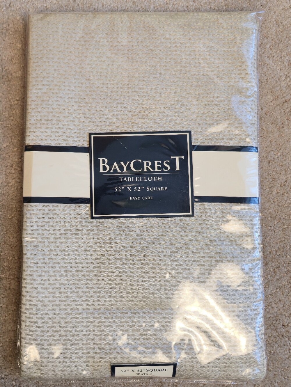 Baycrest tablecloth. Neutral 52" x 52" square. New in Package. 52x52